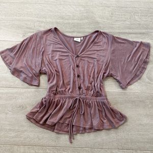 Dry Goods Mauve Button-Front Peplum Blouse